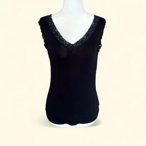 Washington Stretch Black Lace Trim Camisole Tank Top